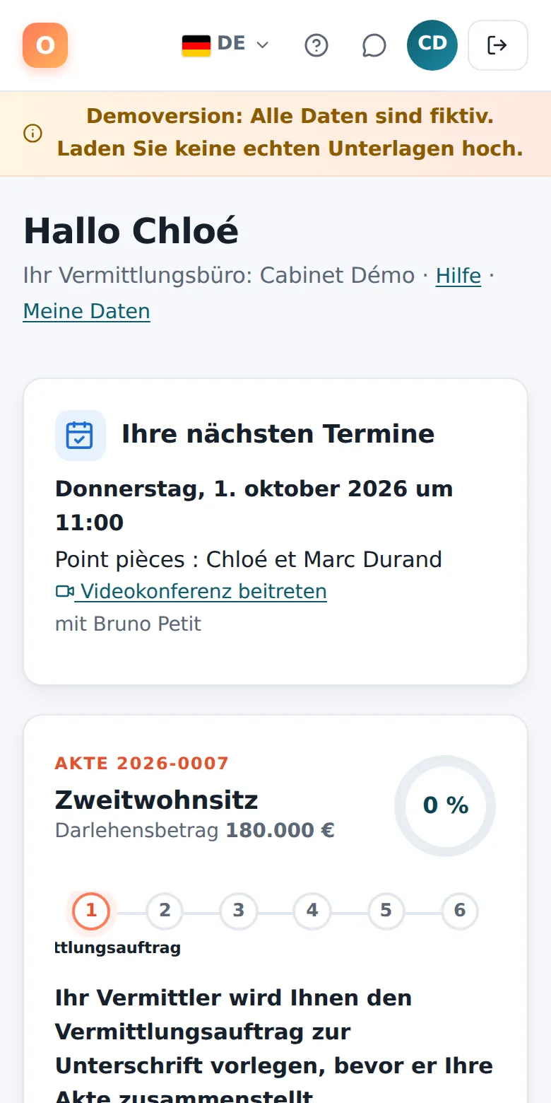 Der Kundenbereich, auf dem Smartphone.