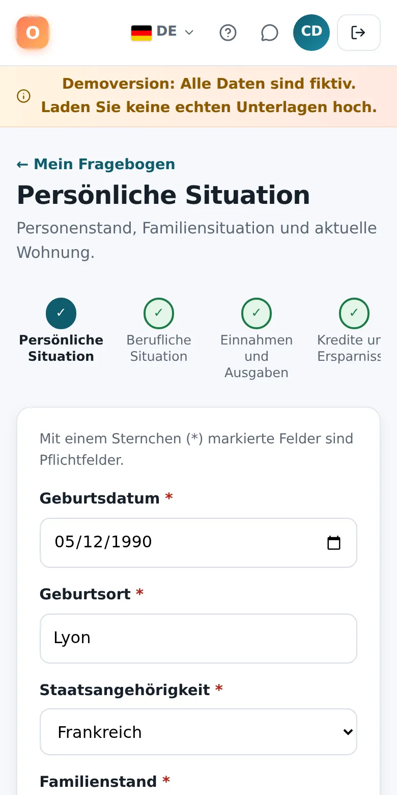 Ein Teil des Fragebogens, auf dem Smartphone.