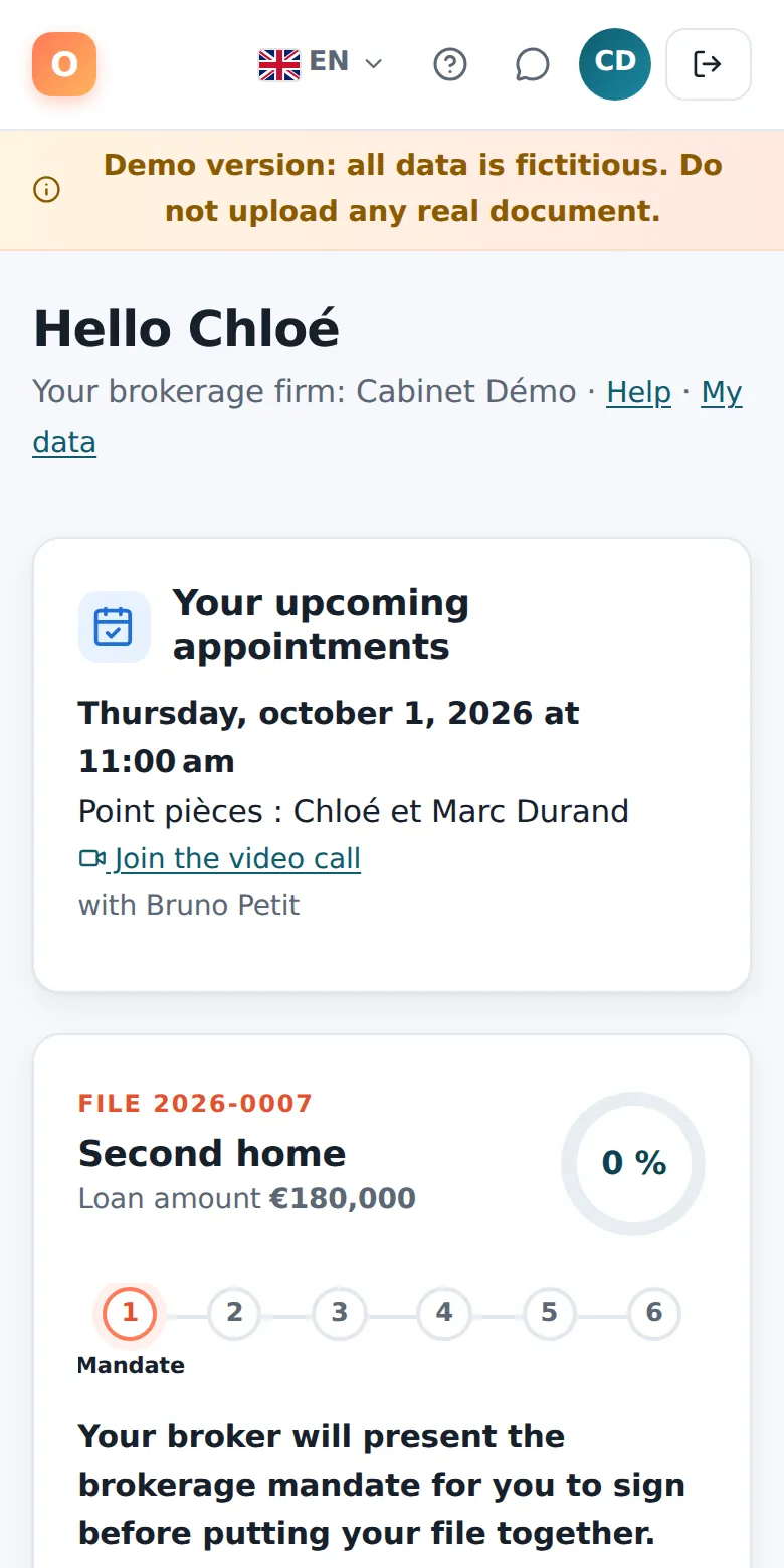 The client space, on a phone.