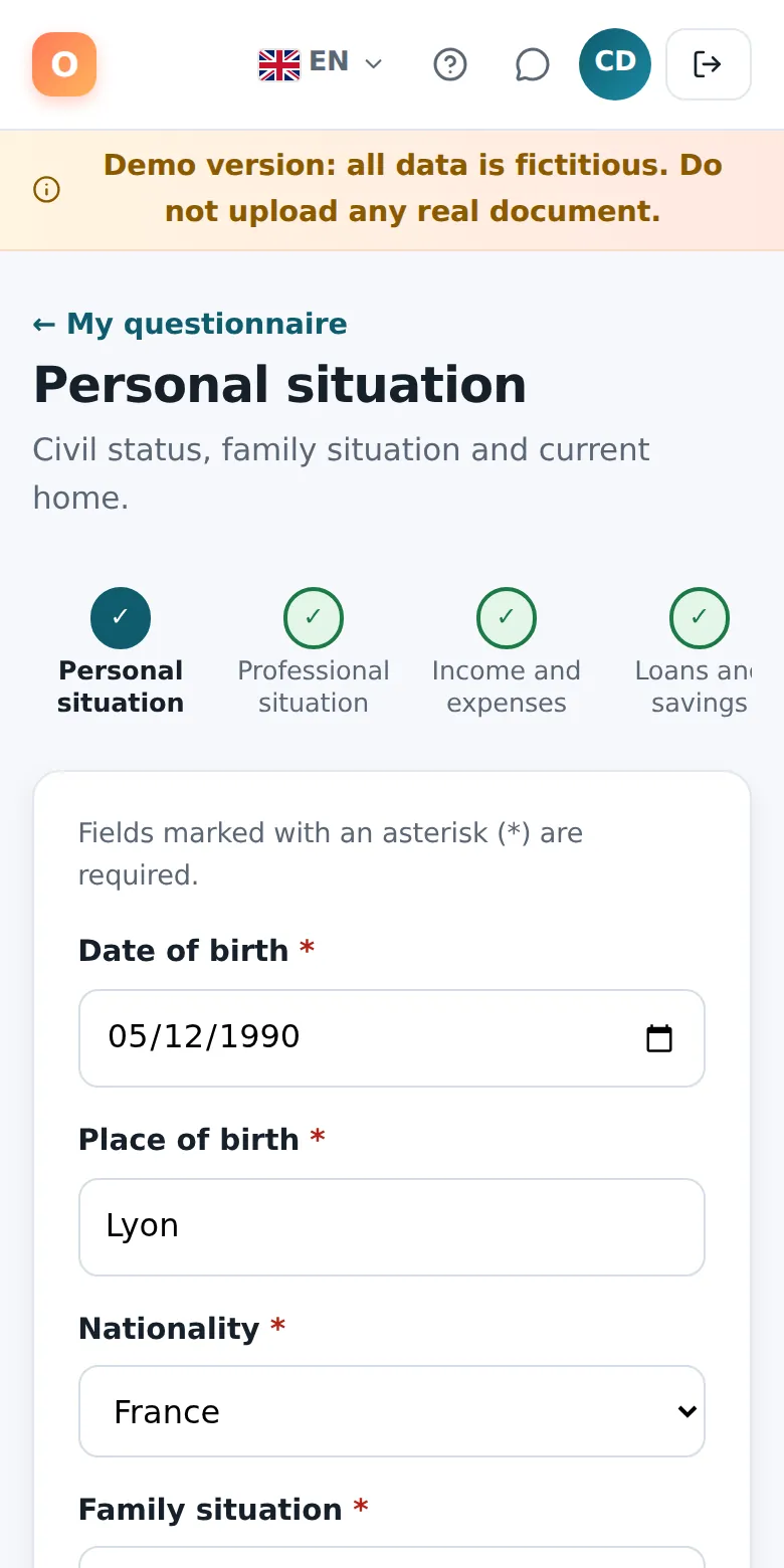 A part of the questionnaire, on a phone.