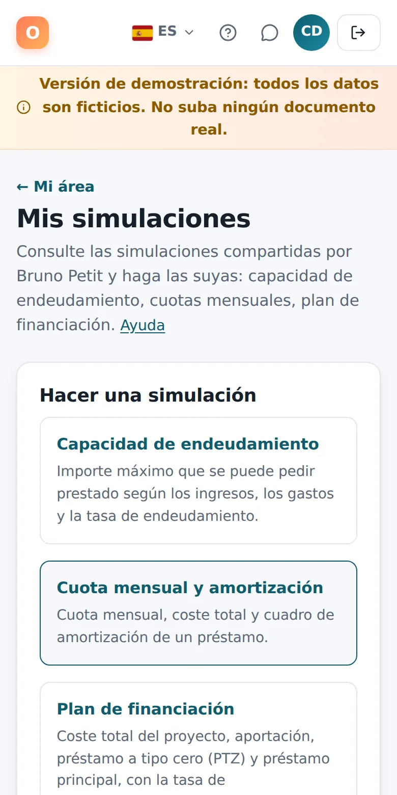 Mis simulaciones, en el móvil.