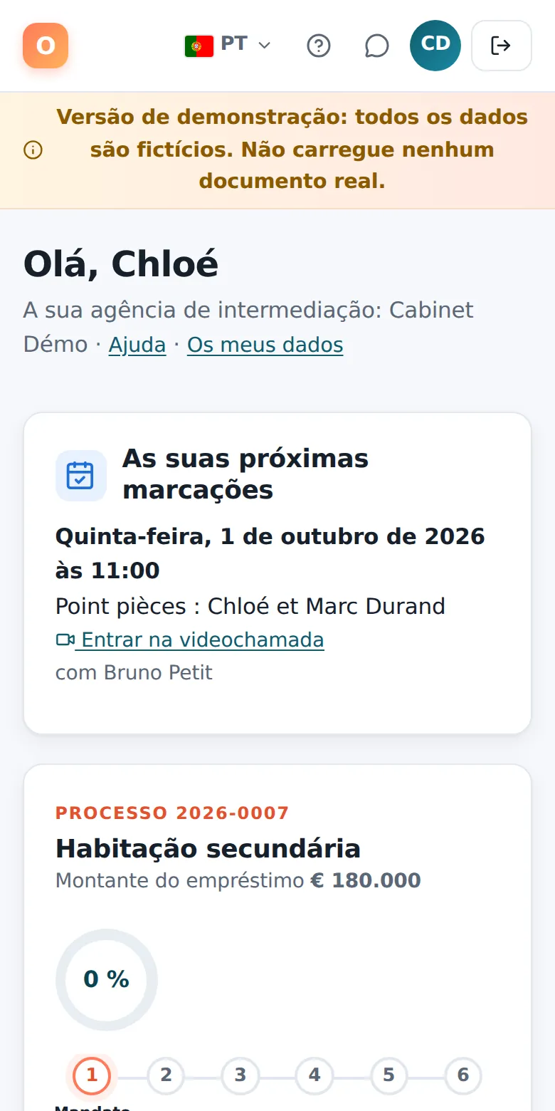 A área do cliente, no telemóvel.