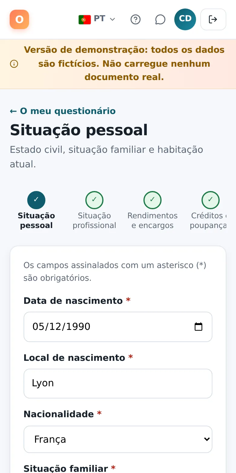 Uma parte do questionário, no telemóvel.