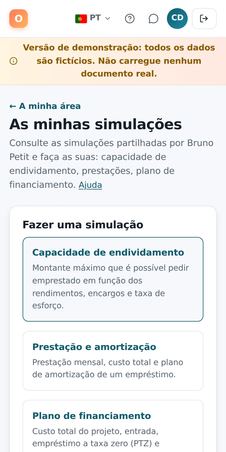 As minhas simulações, no telemóvel.